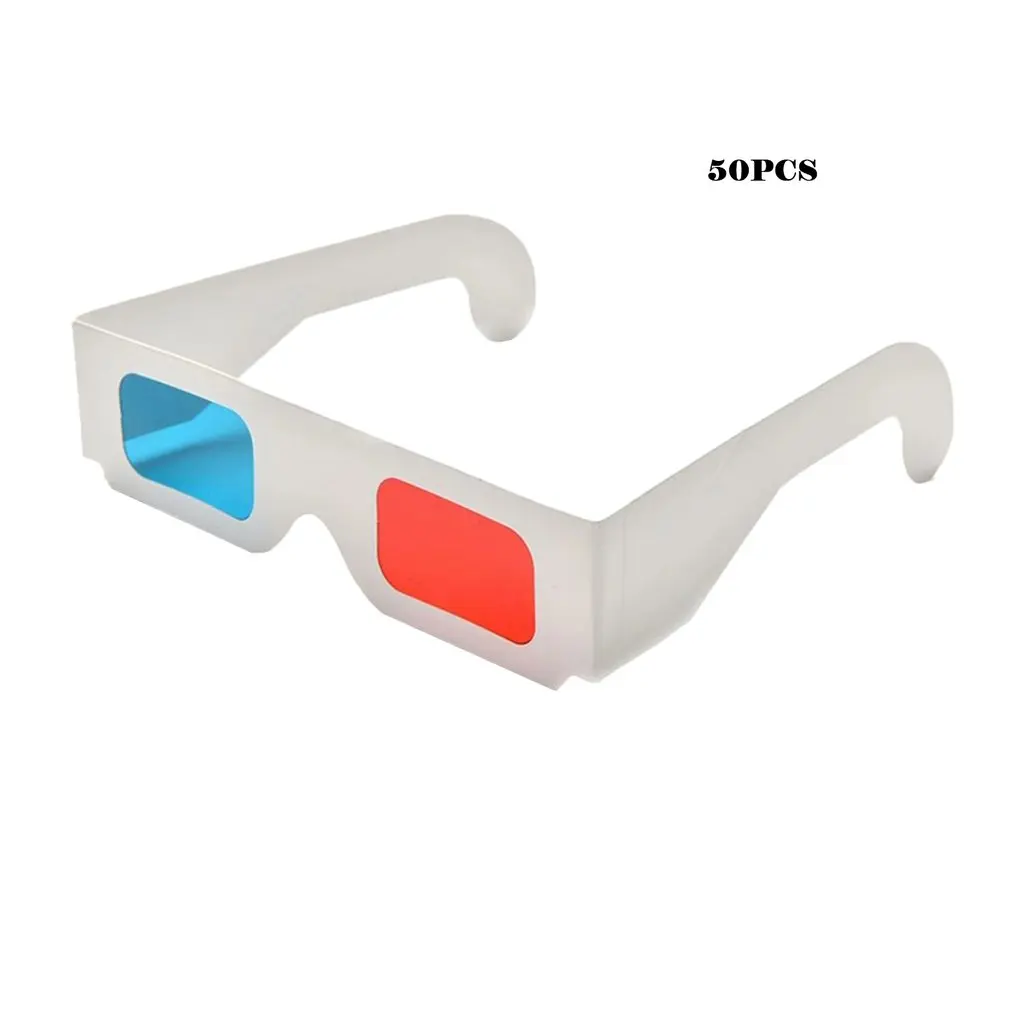 50 pcs/lot Universal Paper Anaglyph 3D Glasses Paper 3D Glasses View Anaglyph Red/Blue 3D Glass For Movie Video EF