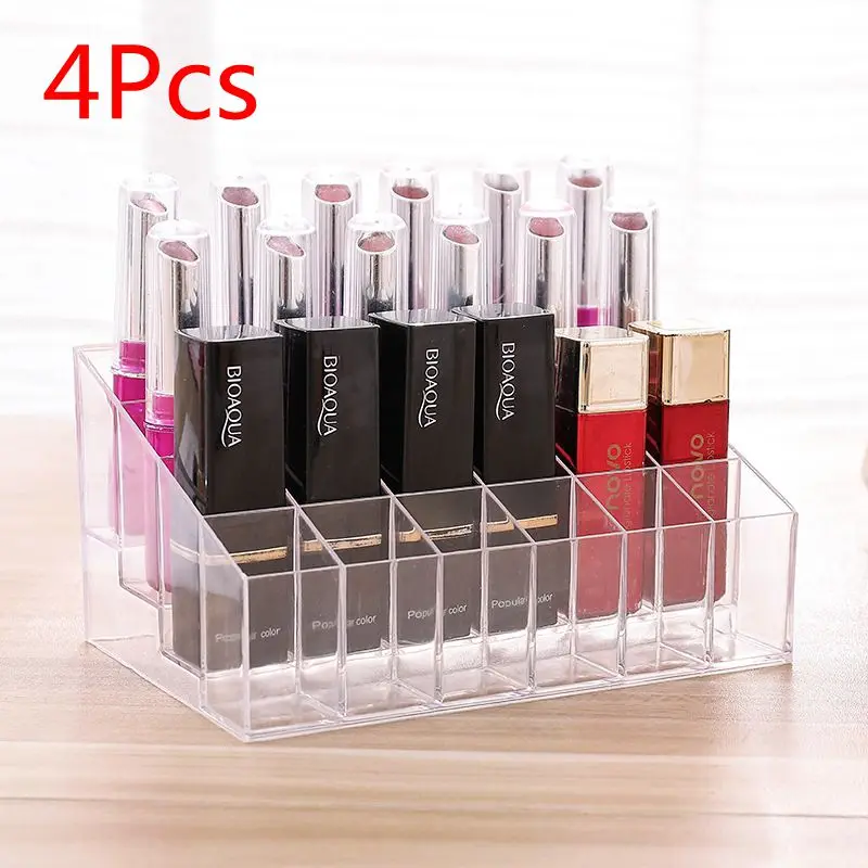 4Pcs Grid Acrylic Transparent Makeup Organizer Storage Box Lipstick Nail Drill Polish Cosmetic Jewelry Holder | Дом и сад