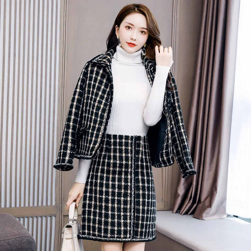 

2019 Winter New Style Korean-style Fashion Elegant Slim Fit Graceful Suit Skirt Woolen Two-Piece Set