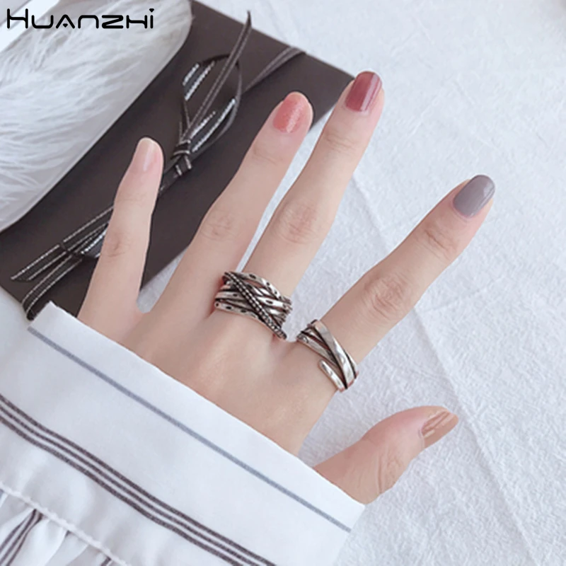 HUANZHI 2020 Многослойные Необычные геометрические тибетские серебряные Простые