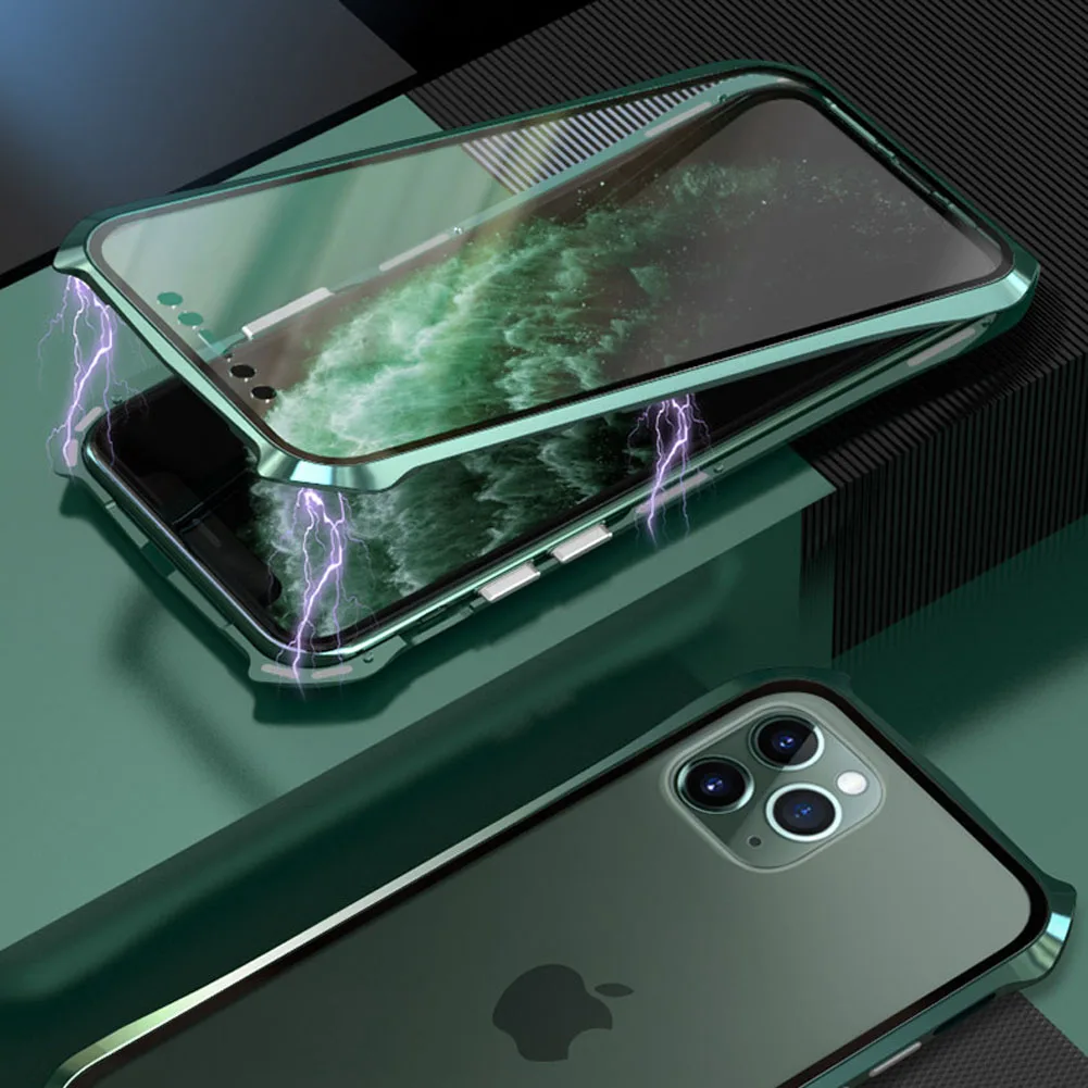 360 Degrees Shockproof Luxury Magnetic Metal Frame Front+Back Tempered Glass Case Cover | Мобильные телефоны и аксессуары
