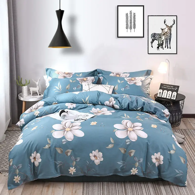 Nordic Simple Jacquard Quilt Cover Bed Sheet Dormitory Four-Piece Queen Bedding Set with Fitted | Дом и сад