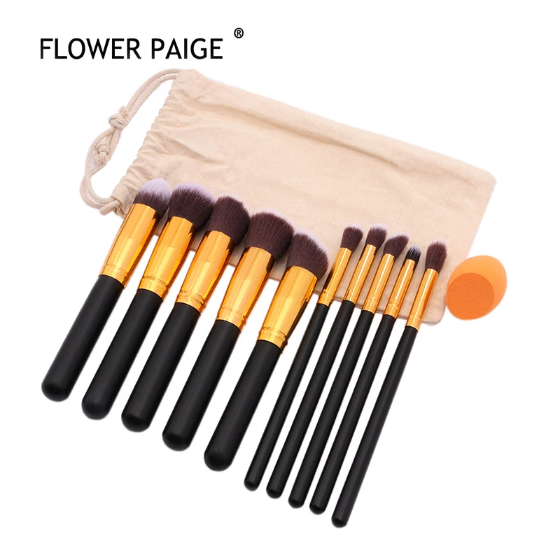 FLOWER PAIGE Makeup Brush 10pcs High quality Black Makeup Brush Tools