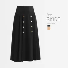Высококачественная плиссированная длинная осенне-зимняя трикотажная юбка с двумя пуговицами и высокой талией, винтажная юбка Jupe Longue Falda Larga Gonne