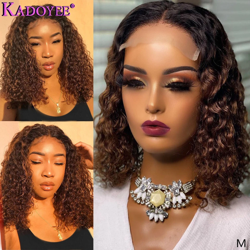 

Deep Wave Lace Front Human Hair Wigs Ombre Brown Wig 13X6 Lace Front Wig Malaysia Remy Hair Frontal Bob Wig Preplucked For Women