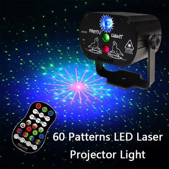 

60 Patterns Stage RGB Lights Voice Control Music Led Disco Light Party Show Laser Projector Lights Effect Lamp With Controller