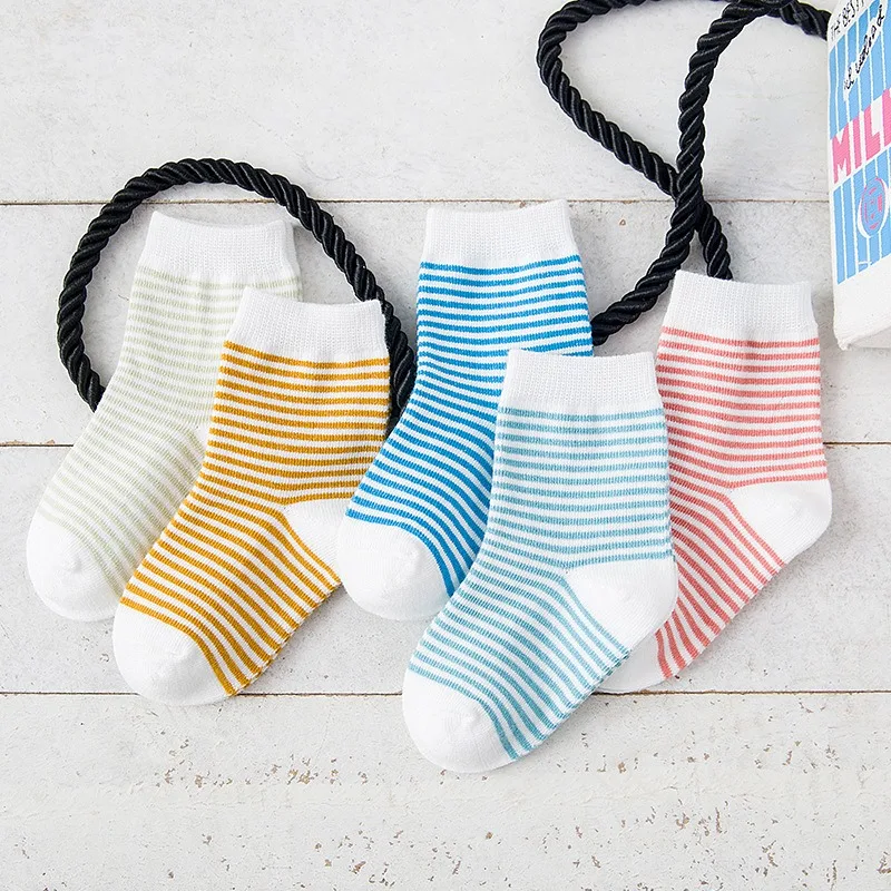 5 пар носков для новорожденных осенние синие и розовые полосатые носки От 0 до 10 лет для маленьких мальчиков, Детские Зимние хлопковые носки для девочек - Цвет: 09