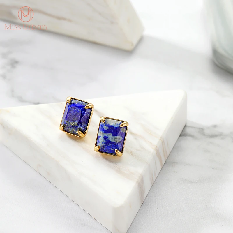 

2020 new arrivals square lapis lazuli stud earrings ethnic fashion jewelry for women