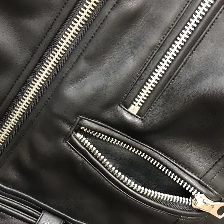 

Europe And America Autumn & Winter Women's Classic Style Small Pocket Leather Coat Short Belt Slim Fit PU Leather Jacket 253