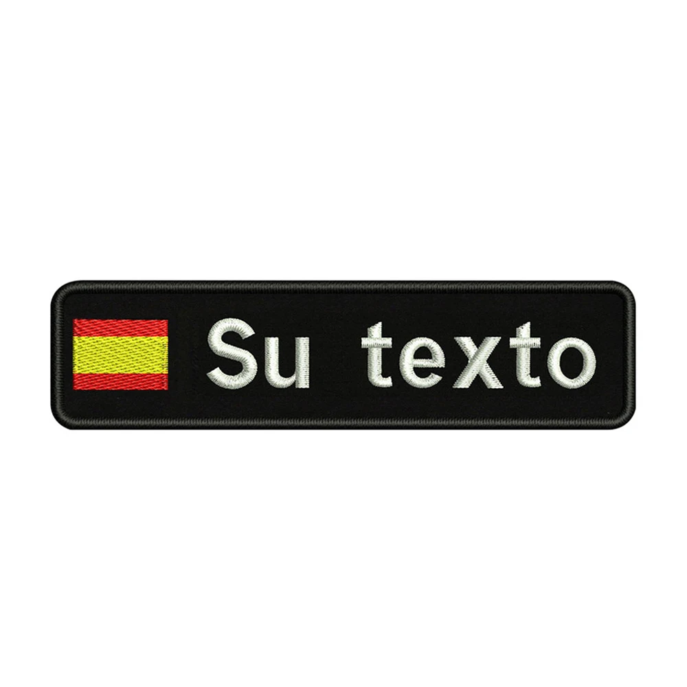 

Profession Embroidery Custom Spain National Flag Name Or Text Patch 10cm*2.5cm badge Iron On Or Velcro Or Sew On Backing For Clothes Pants Backpack Hat