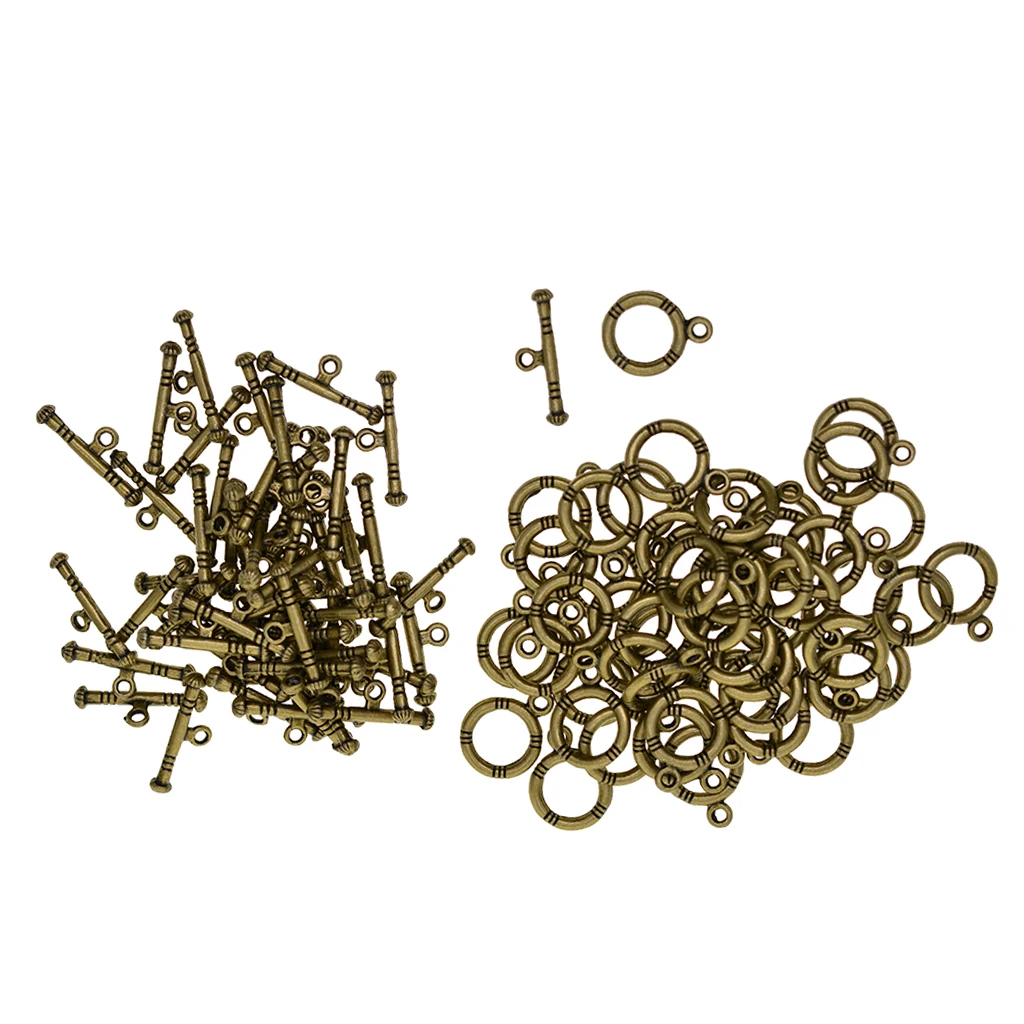 50Pcs Crafts Toggle Clasp, T-Bar Closure from Metal for Jewelry Making in Bulk, Bronze