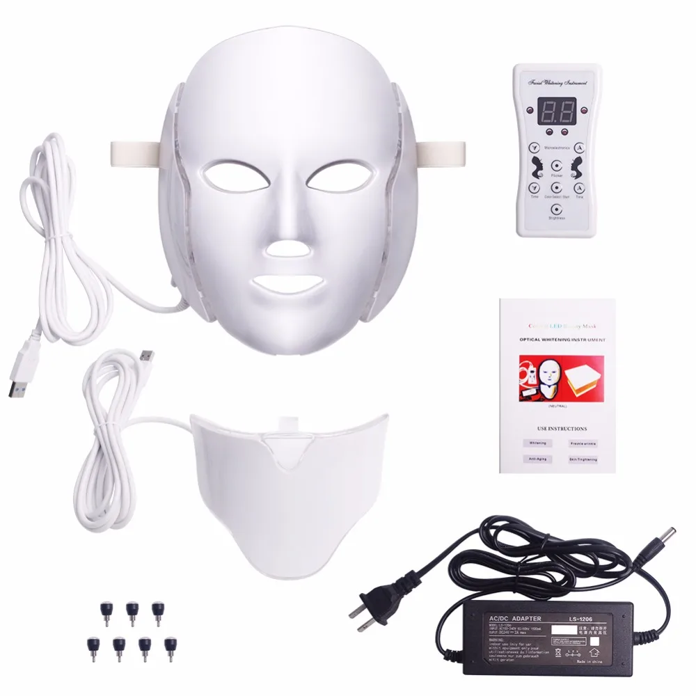  7 Colors Light LED Facial Mask With Neck Skin Rejuvenation Face Care Treatment Beauty Anti Acne The - 32827003451