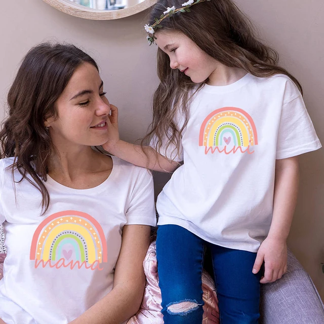 Rainbow family matching clothes Outfits Mother And Daughter T-Shirt Cute Tops lovely Blouse kids baby girl boys casual T shirts 2