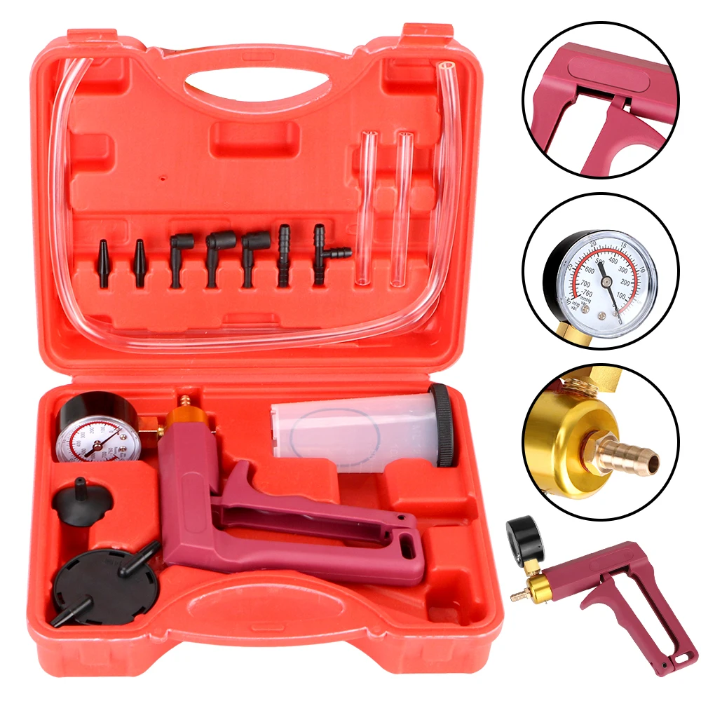 Brake Bleeder Tester Set Vacuum Pump Carrying Case Screw Adapter