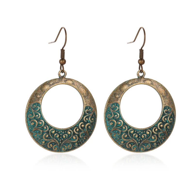 Modyle Fashion Vintage Tibetan Silver Natural Turquoises Earring Blue Stone Water Droplets Dangle Earrings for Women Boho - Окраска металла: E02173