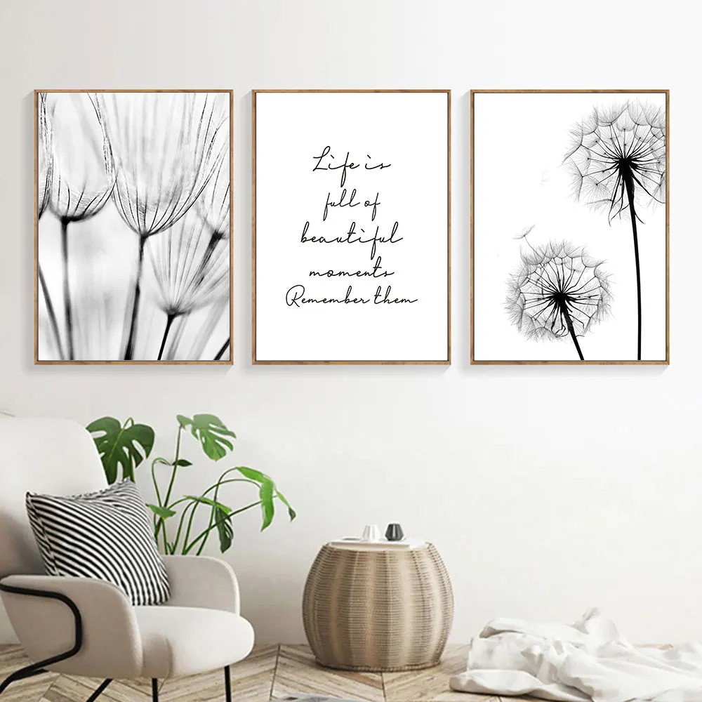 Black-And-White-Canvas-Art-Painting-Life-Quote-Nordic-Posters-And-Print-Dandelion-Poster-Decoration-Wall