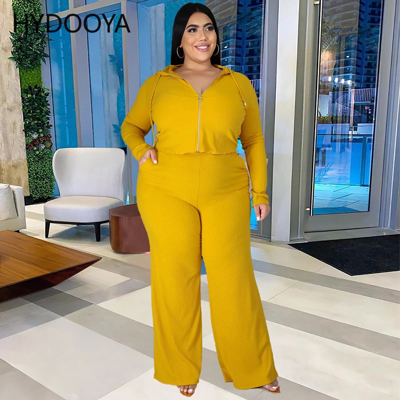 Plus Size 3 Piece Sets Women Clothing Chic Full Sleeve Hooded Coat+camisole Crop Top+loose Wide Leg Pants Dropshipping Wholesale