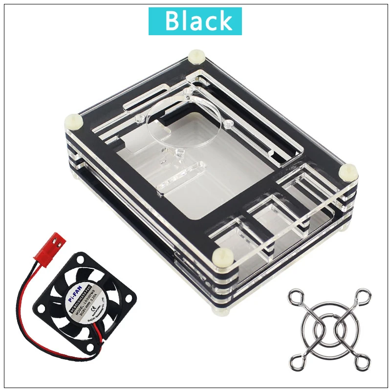9 Layer Acrylic Case for Raspberry Pi 4 Transparent Box 4 Color Shell with Cooling Fan Protect Cover for Raspberry Pi 4 Model B - Цвет: Черный