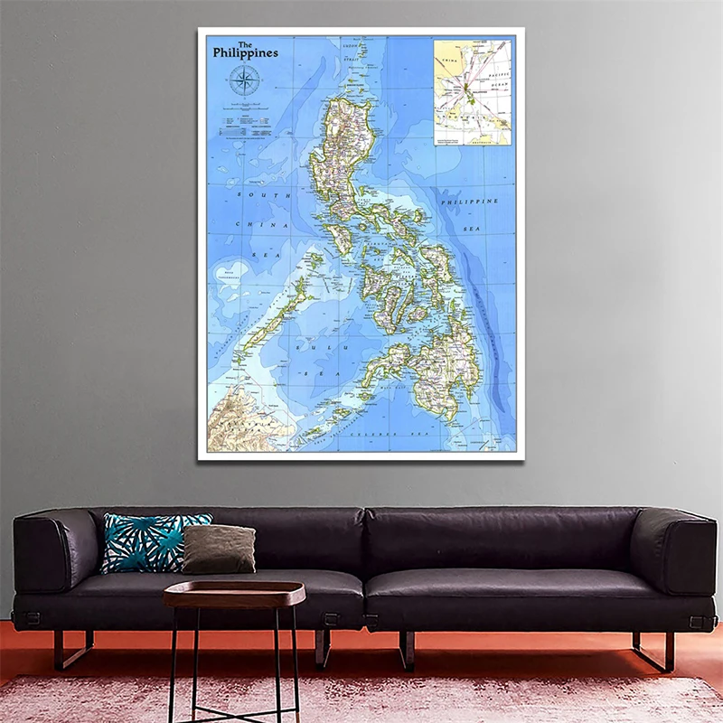 Складная-карта-мира-Филиппин-1986-Нетканая-Персонализированная-карта-мира-Юго-Восточной-Азии-постер-для-путешествий-настенное-Искусство-Картина-декор