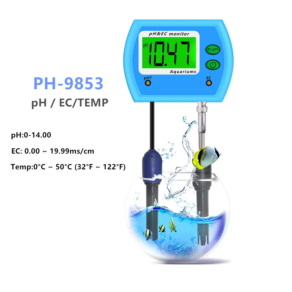 2 in 1 pH / EC Meter Water Quality Tester Multi-parameter Water Quality Monitor Acidometer for Aquarium Pool Acidbase flow meter
