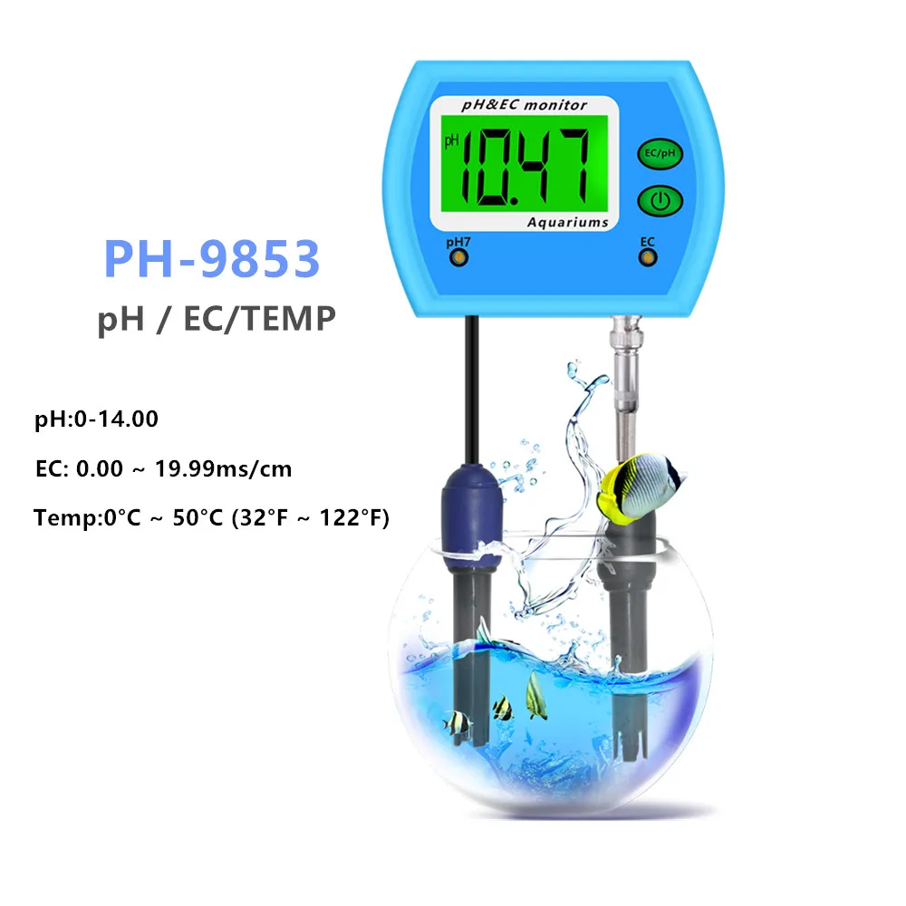 Tester di qualità dellacqua 2 in 1 in tempo reale Misuratore PH ed EC con sonda Monitor PH/EC Acquario digitale 