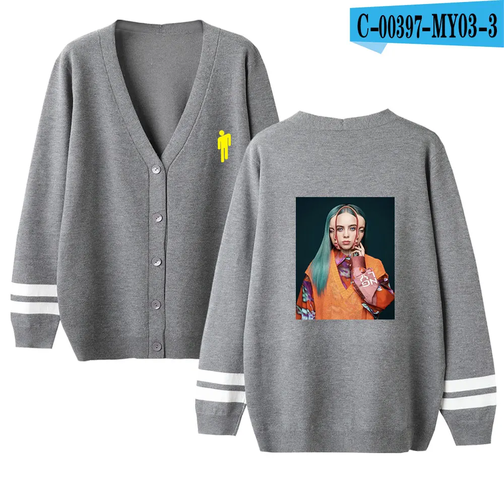 Kpop Billie Eilish свитер для женщин/мужчин осень/зима вязаный кардиган размера плюс короткое пальто женская маленькая Шаль вязаная одежда хит-хоп - Цвет: gray
