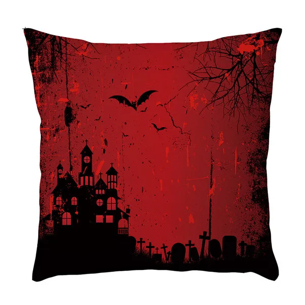 Square Horror Halloween Cushion Cover Linen Cotton Pillowcase Witch Pumpkin Castle Throw Waist Pillow Covers Home Decor Q3 - Цвет: F