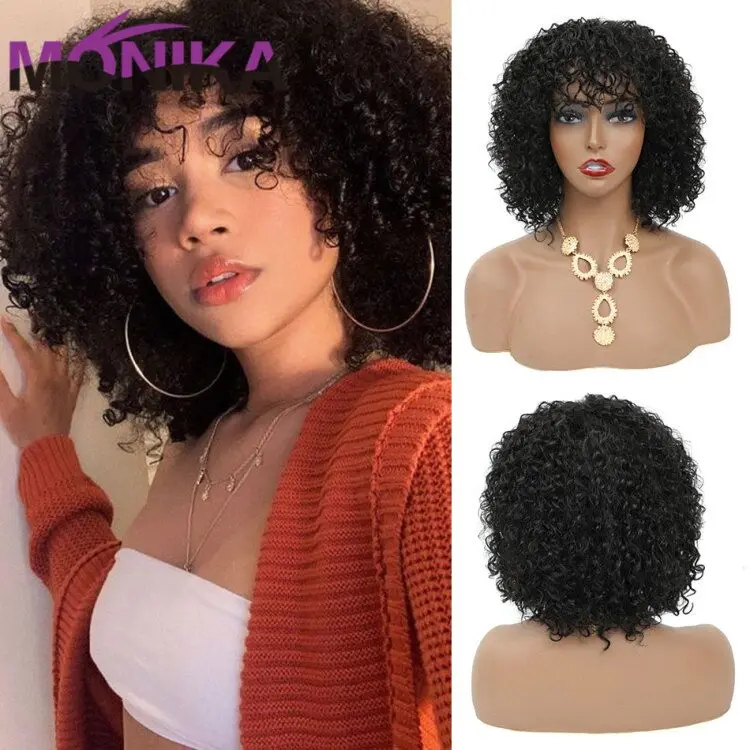 Monika Brazilian Natural Black Blonde Curly Wig Human Hair Nарик Perruque Cheveux Humain Glueless Full WIg For Women Non-Remy | Шиньоны и
