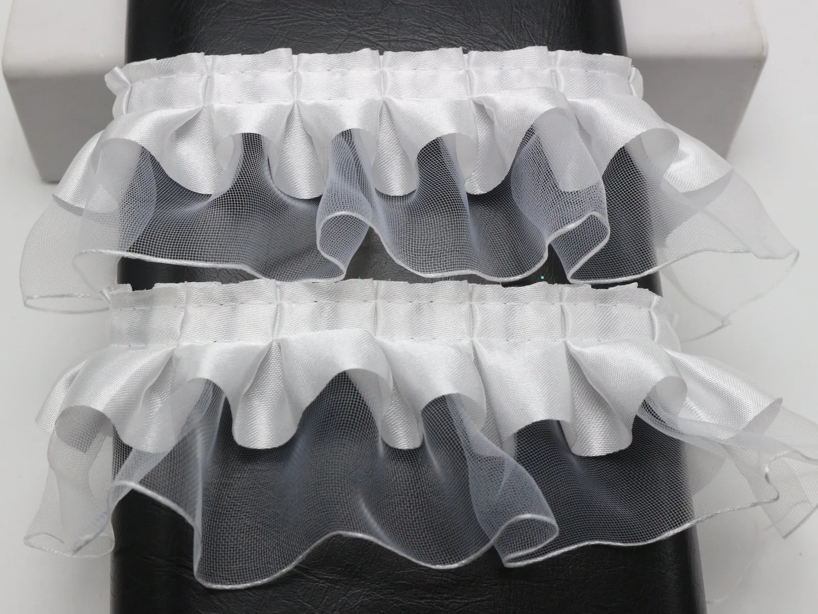 5.5 야드 (5 미터) 더블 레이어 프릴 일방 오간자 튤 새틴 리본 트림, 40mm 바느질 웨딩 공예 DIY