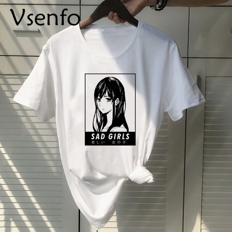 Печально для девочек Футболка японской эстетики Vaporwave Kawaii Yami футболка femme Пастель