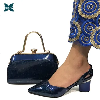 

Latest Italian Design Shoes and Bag Set African Sets 2020 Fashionable Woman Shoes and Bags Set in Blue Color Matching Shoes Bags