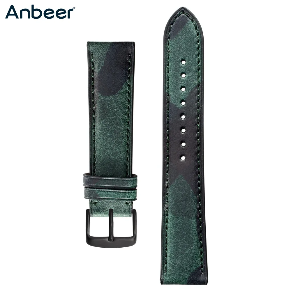 

Anbeer Green Camouflage Watchband 18mm 20mm 22mm Leather Watch Strap Army Green Style for Men Casual Watch Belt