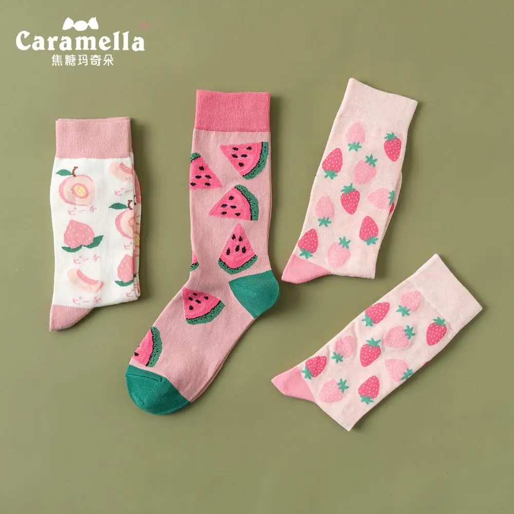 Caramella 3 пар/лот женские носки Харадзюку цветные фруктовые длинные хлопковые