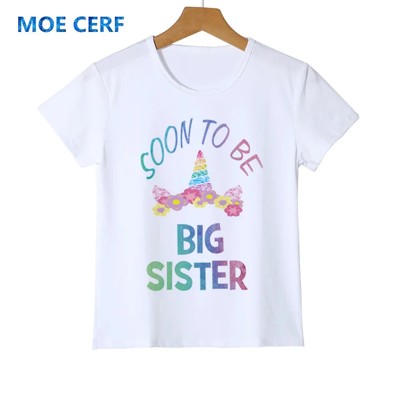 Белая футболка в стиле «хип-хоп» с круглым вырезом в стиле ретро с изображением единорога для мальчиков и девочек Детские футболки с надписью «Big Brother» хлопковая футболка с надписью «Big Sister» Y52-2