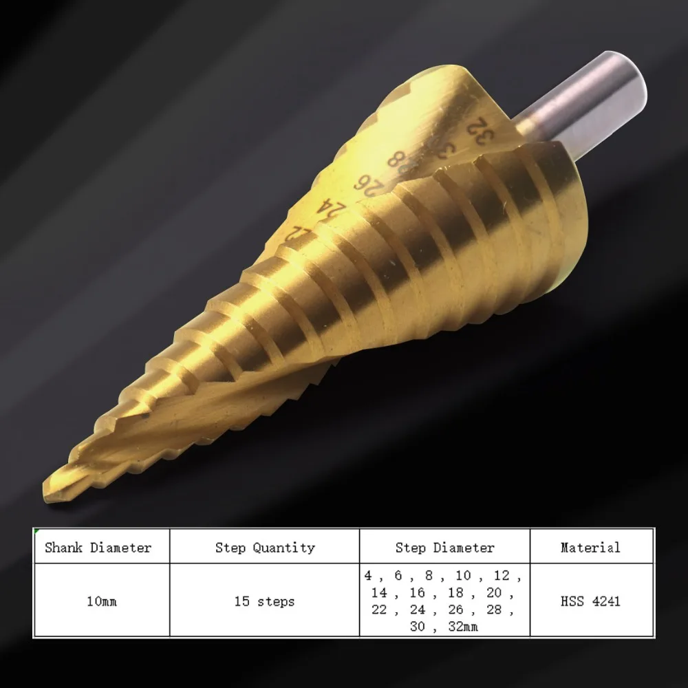 1 шт. 4-12 4-20 4-32 мм HSS титановые спиральные рифленые ступенчатые сверла треугольный хвостовик для металла высокоскоростные стальные ступенчатые конусные Сверла инструмент