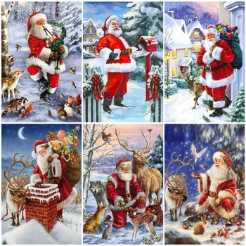 

AZQSD Adult Coloring By Numbers Santa Claus Christmas Gift DIY Oil Painting By Numbers Winter Snow Unframe Decor For Home