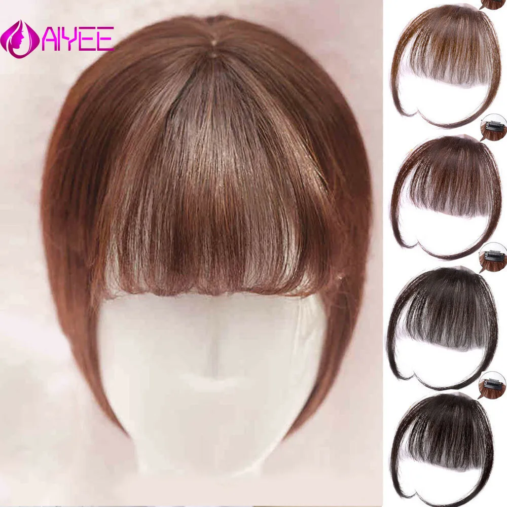 AIYEE 6 коротких прямых передних волос челка на заколках поддельная бахрома воздушная челка волосы челка наращивание волос на заколках челка для женщин