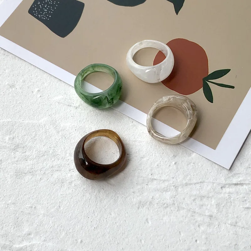 Finger Ring Korea Vintage Transparent Resin Colorful Chic Acrylic Geometric Irregular for Women 1 Pcs