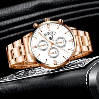 

Luxury Men Rose Gold Watch Stainless Steel Band Analog Quartz Wristwatch Male Man Fashion Business Watches Date Reloj Hombre