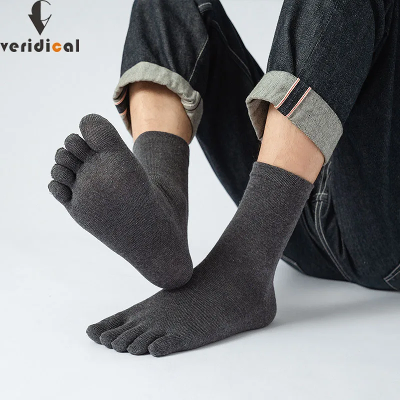 Veridical 5 Pairs/Lot Cotton Five Finger Socks For Mens Solid Breathable Brand Harajuku Socks With Toes Business Men Short Socks