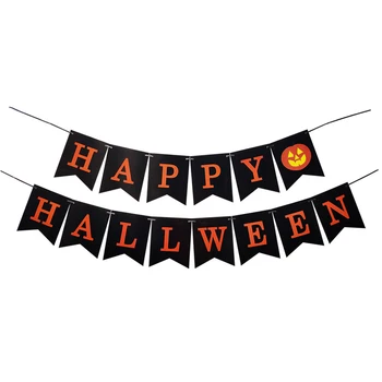 

Black Happy Halloween Bunting Banner with Pumpkin Sign Halloween Theme Pennants Party Decorations