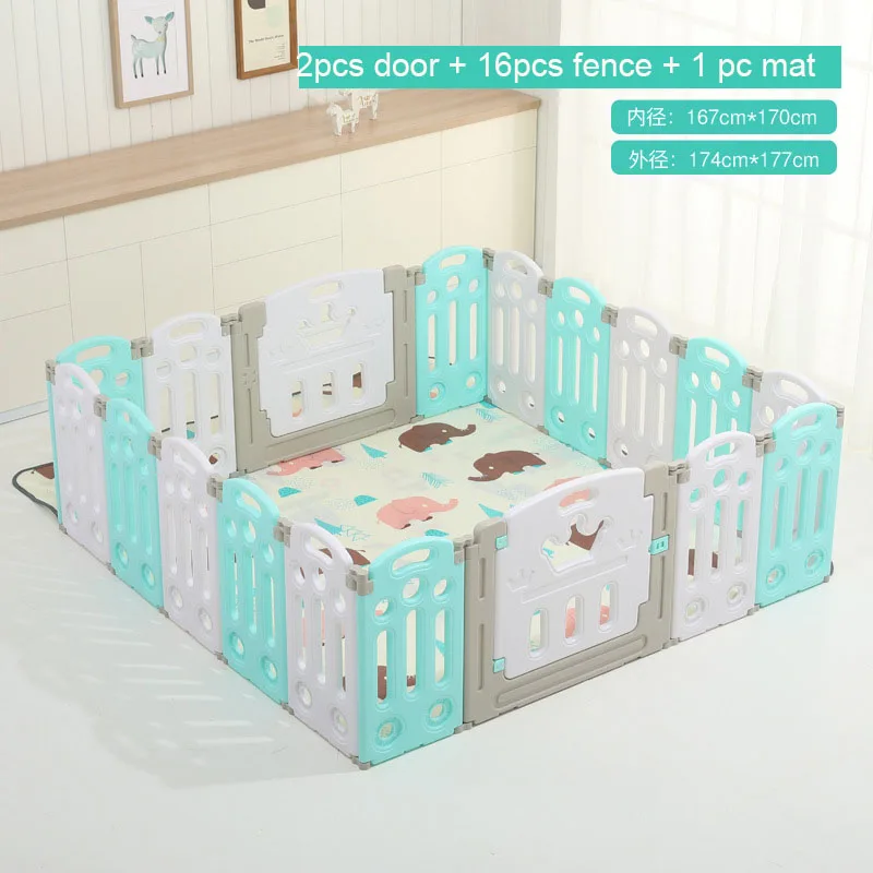 Green Total 18pcs Супер Роскошный детский манеж с бесплатным ковриком, детский манеж для детей, детская игровая площадка для помещений, детский шариковый манеж для игры в бассейн - Цвет: Green Total 18pcs