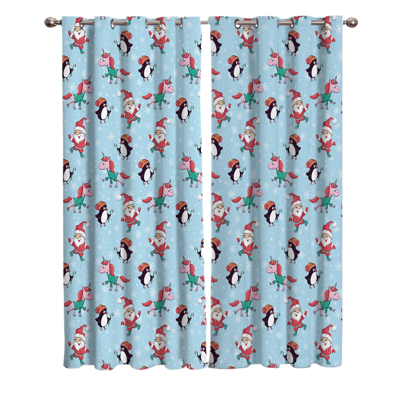 

Jolly Santa Claus And Unicorns On A Blue Background Window Treatments Curtains Valance Curtain Lights Living Room Bathroom