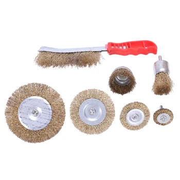 

7 Pieces Of Heavy Duty Wire Brush Set Wheeled Flat Metal Cleaning Wheel Drill