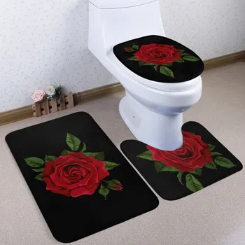 

3 Piece Bath Mats Valentine's Day Bathroom Set Rug Anti Slip Carpet for Home Decor Toilet Mat 3D Bathroom Rug