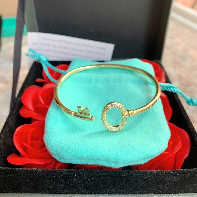 

SHINETUNG Original Jewelry 1:1 S925 Sterling Silver Bangle Woman LOGO Charm Bangle Bracelet Woman Fashion Jewelry Free Shipping