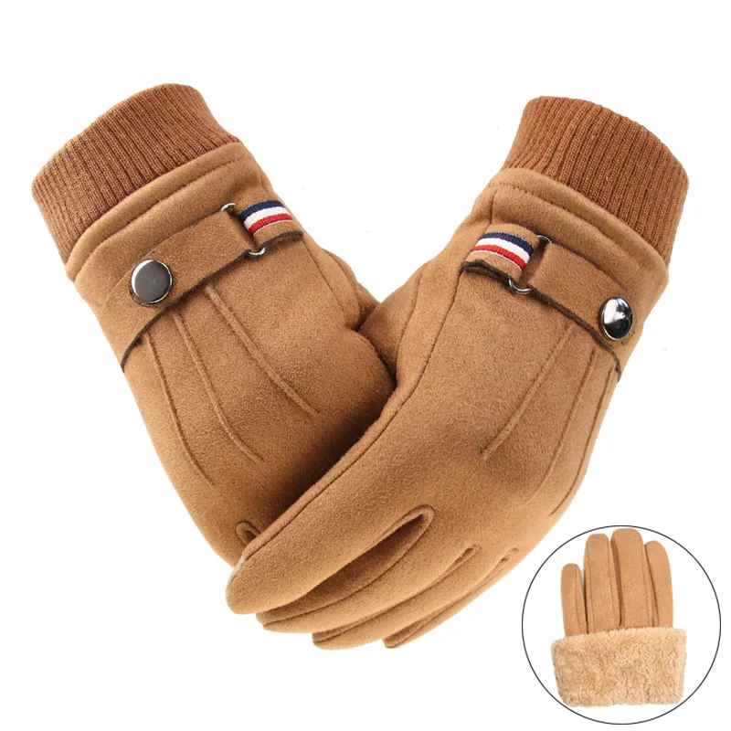 

Winter Men's Gloves Suede Keep Warm Touch Screen Windproof Driving Guantes Thick Cashmere Anti Slip Outdoor Male Leather Gloves