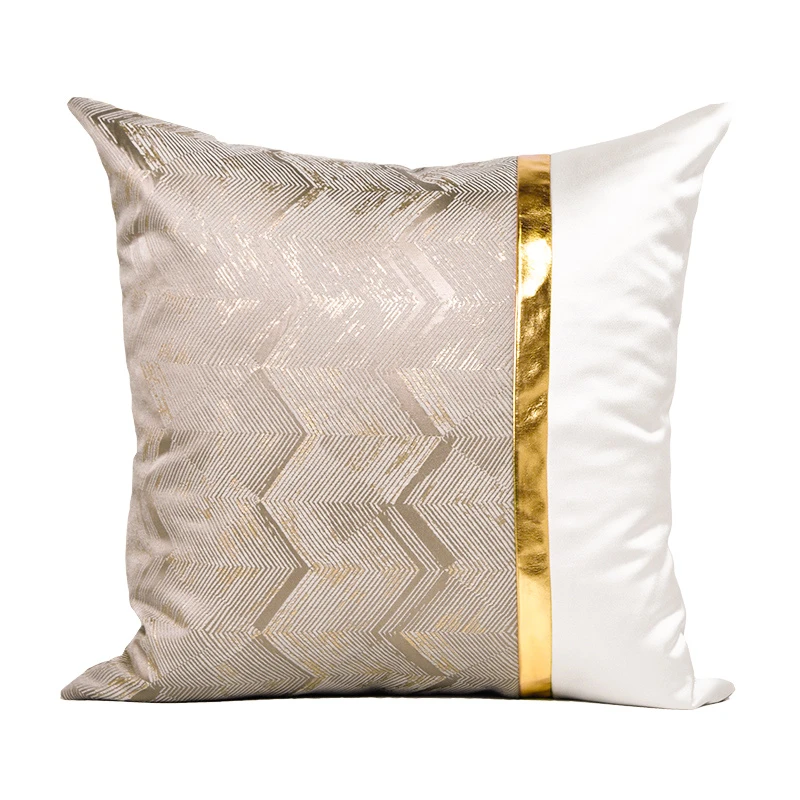 Modern Light Luxury Sofa Pillow Gold Pu Leather Texture Mosaic Pattern
