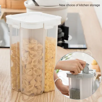 

Kitchen Rice Beans Stoarge Jar With Seal Cover 4 Lattices Food Preservation Container Plastic Kitchen Grain Storage Box