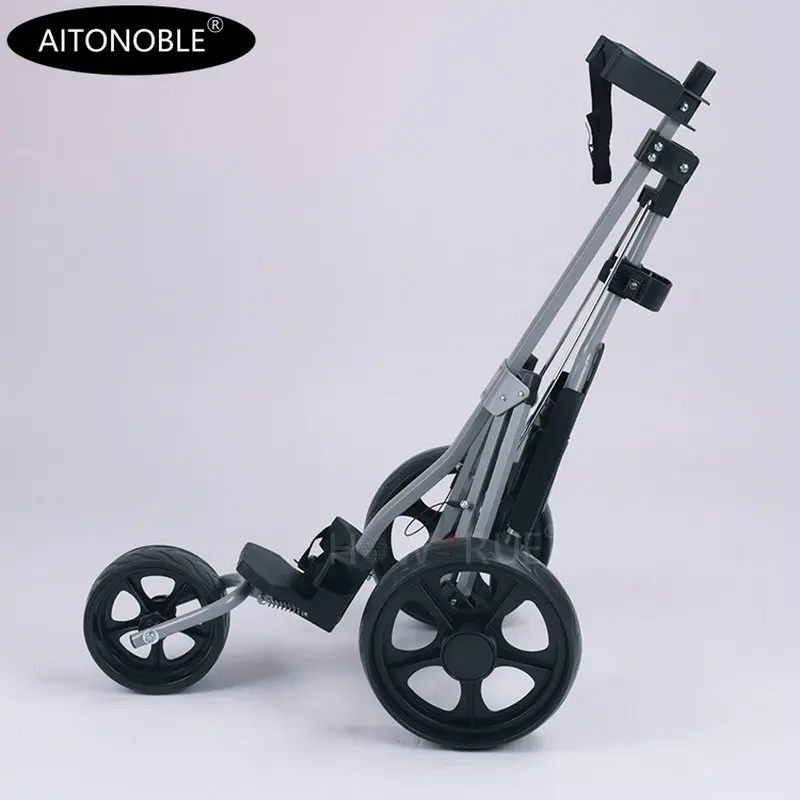 Hot Sale Aluminum 3-Wheels Golf Trolley Push Cart With Footbrake Foldable Golf Push Cart Collapsible Trolley Pull